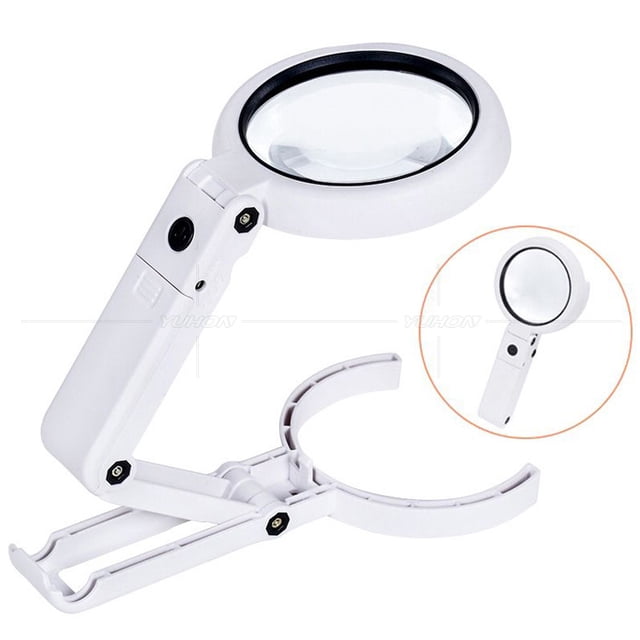 Lupa de mano con luz de pie, lupa de mesa con soporte plegable, lupa de lectura, lupa de mesa con 8 luces LED, para lectura, inspección, soldadura, manualidades, reparación TUNC Sencillez