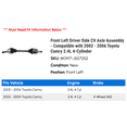 thumbnail image 2 of Front Left Driver Side CV Axle Assembly - Compatible with 2002 - 2006 Toyota Camry 2.4L 4-Cylinder 2003 2004 2005, 2 of 2