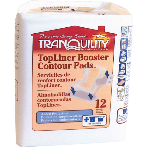 Tranquility TopLiner Booster Contour Pads Incontinence Booster Pad, 12