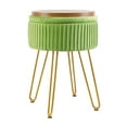 thumbnail image 3 of Velvet Footrest Stool Ottoman Pleated Round Modern Upholstered Vanity Footstool Side Table Seat Dressing Chair with 4 Golden Metal Legs (Green with Storage), 3 of 5