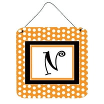 Letter N Initial Monogram - Orange Polkadots Wall or Door Hanging Prints