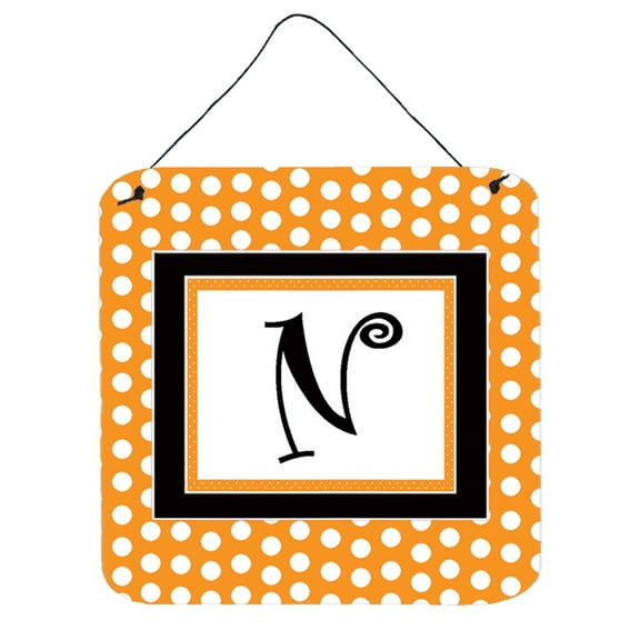 Letter N Initial Monogram - Orange Polkadots Wall or Door Hanging Prints
