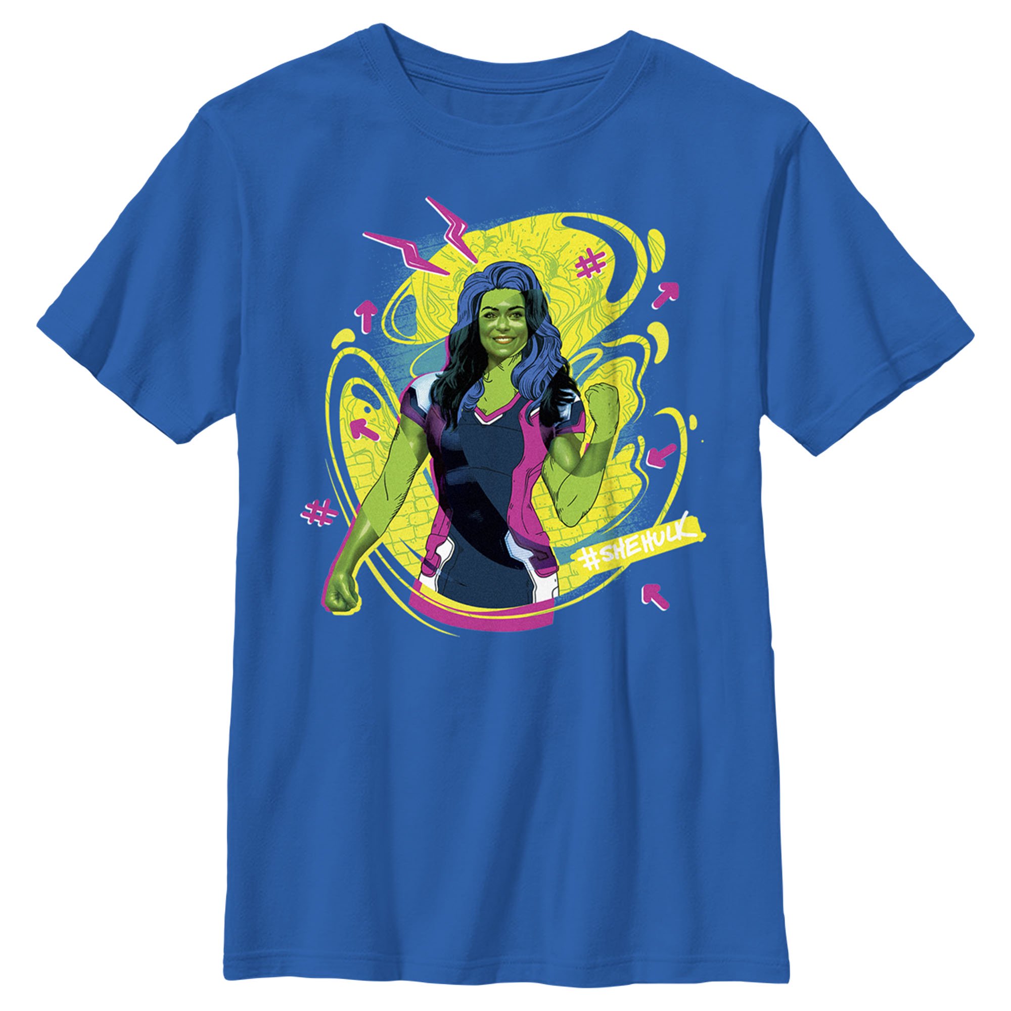 Boy s She-Hulk: Attorney at Law Real Life Vs Cartoon Graphic Tee Royal Blue X Small