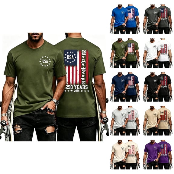 4th of July Shirts for Men 2026 Independence Day Short Sleeve Crewneck America Flag Graphic Tees Patriotic Shirt