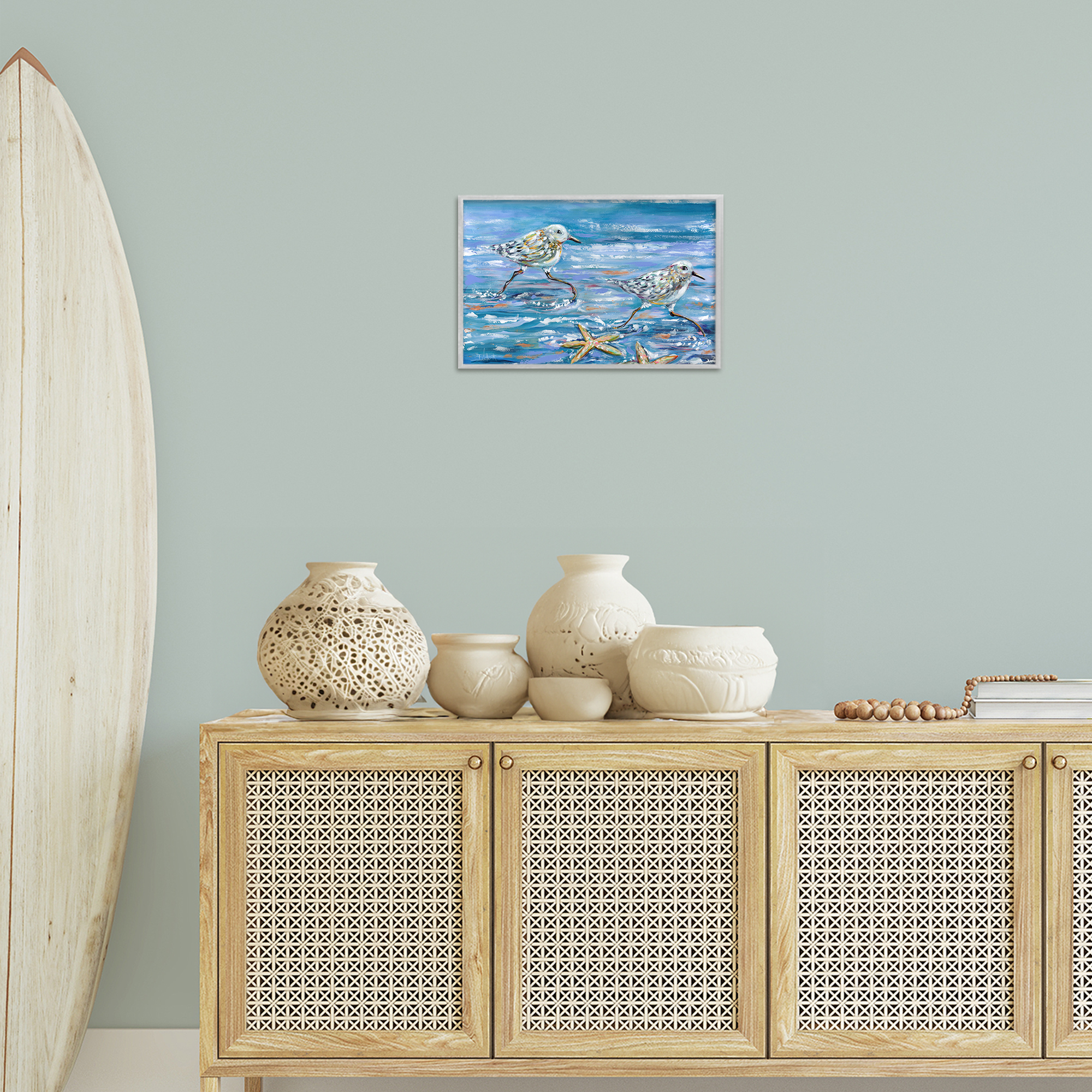 Stupell Industries Running Sea Sandpipers Coastal Painting Gray Framed Art Print Wall Art, 18 x 12