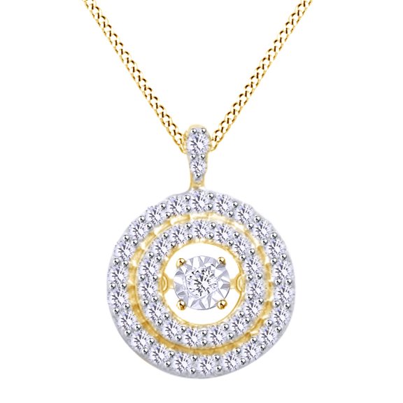 AFFY 0.6 CT Round Dancing White Natural Diamond Circle Pendant Necklace In 14k Yellow Gold