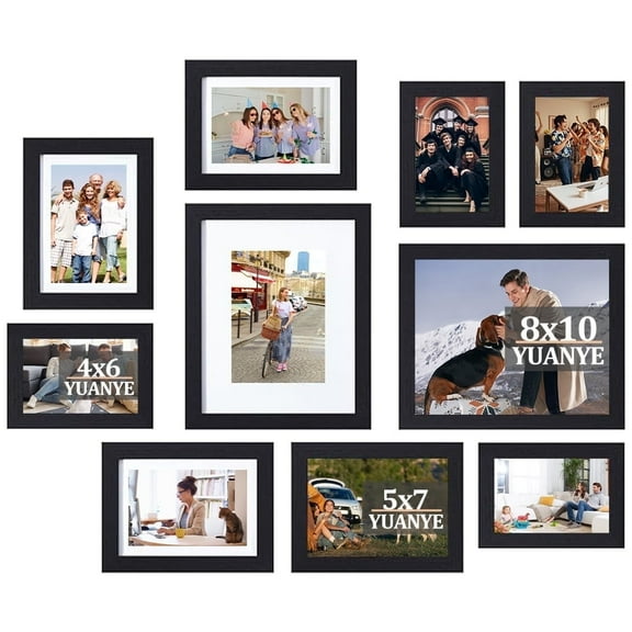 10 Pack Picture Frames Collage Wall Decor, Gallery Wall Frame Set for Wall or Tabletop Display, Multi Sizes with Two 8x10, Four 5x7, and Four 4x6 Photo Frames, Black