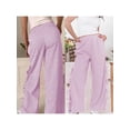 thumbnail image 2 of Women Y2k Plaid Long Pants Elastic Waist Bow Tie Side Slit Wide Leg Lounge Pants Gingham Loose Pants with Pockets, 2 of 6