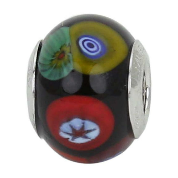 GlassOfVenice Murano Glass Sterling Silver Millefiori Mosaic Charm Bead