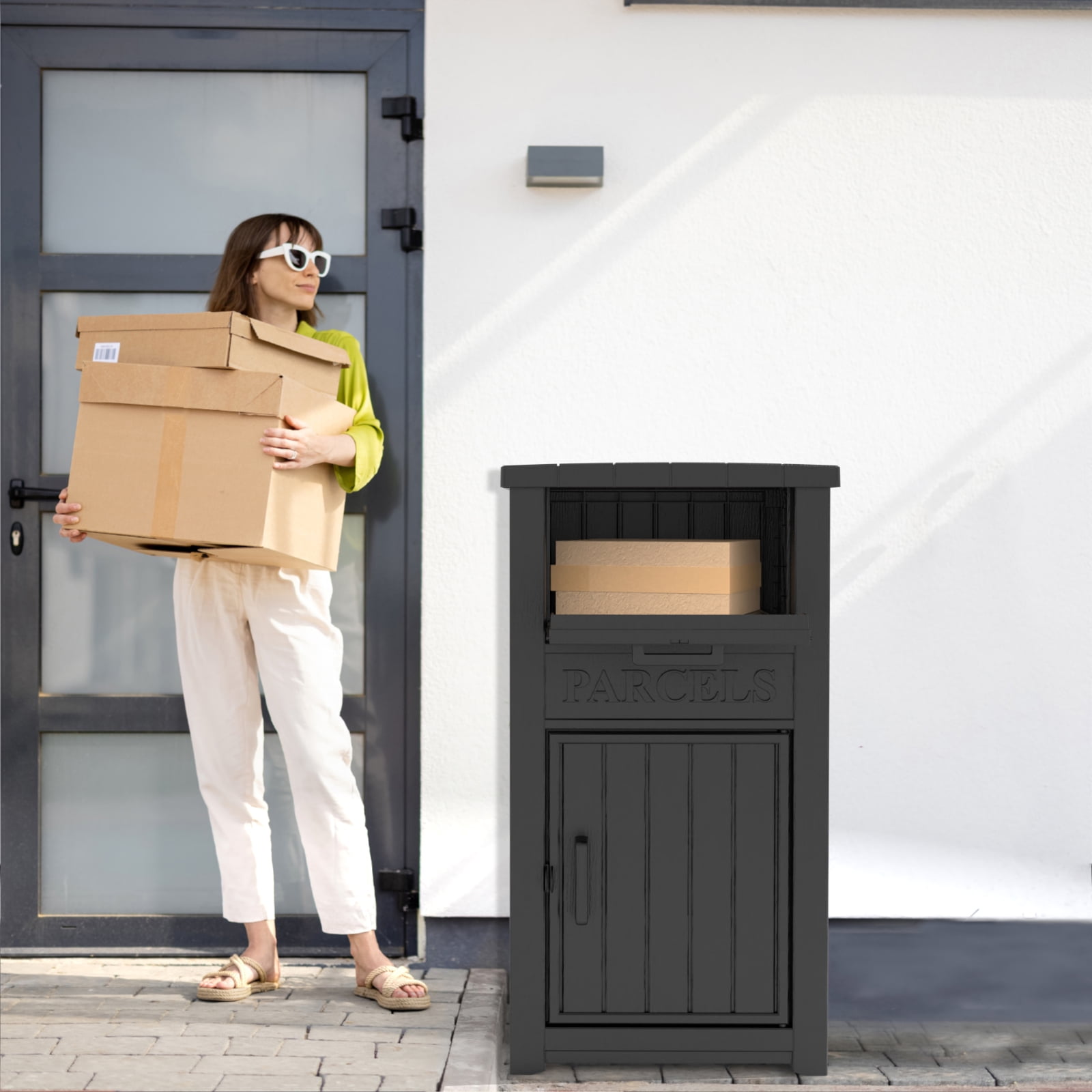 MAYEERTY 48 Gallon Lockable Parcel Package Drop Box, Bold PARCELS Sign Delivery Box for Front Porch Yard