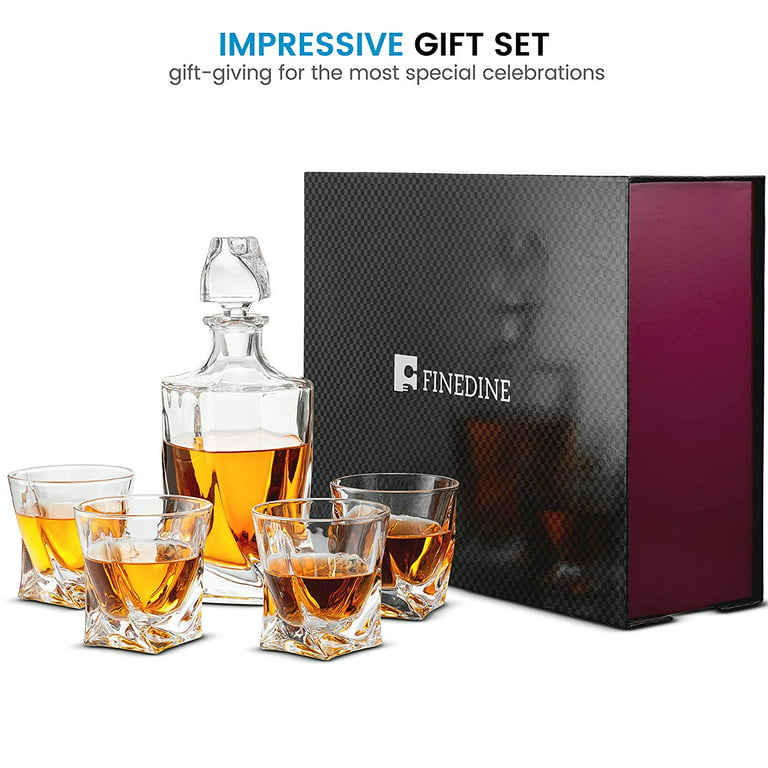 Whiskey Decanter Set - High-End 5-Piece Whiskey Decanter Set, Weighted  Bottom European Design 12 oz whiskey Glasses 100% Lead Free Crystal Clear  For