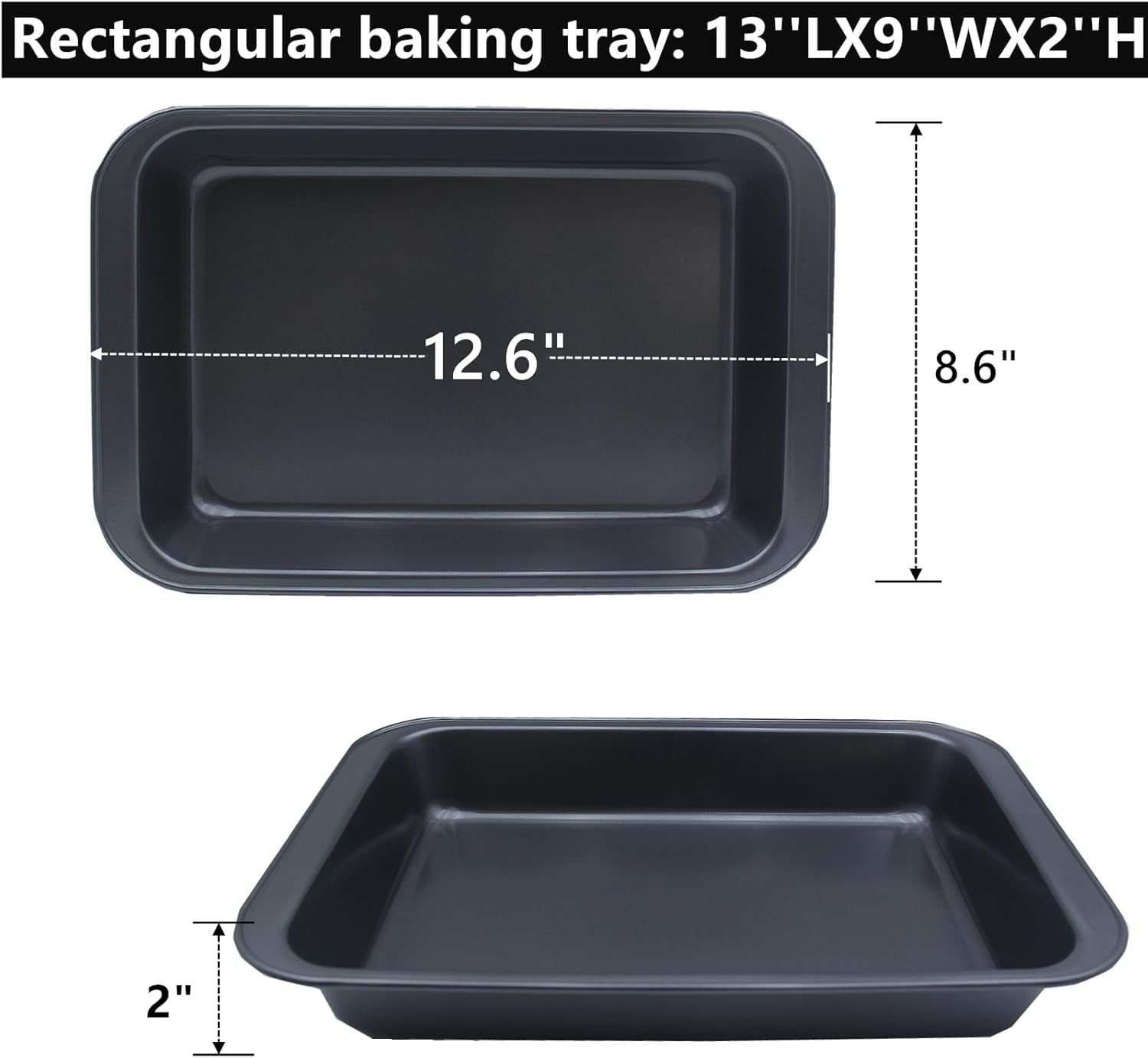 4 Pack Rectangle Baking Pan, 9x13 Inch Deep Cookie Sheet Tray Nonstick, Heavy Duty Carbon Steel Oven Cake Pan for Brownies, Lasagna, Sheet Cakes, Roasting Vegetables, BPA Free