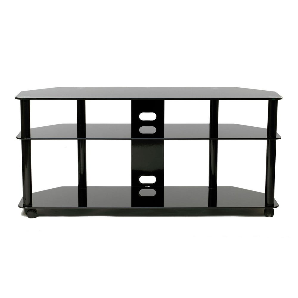55" gloss black tempered glass TV stand with high gloss black finish