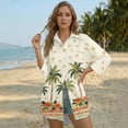 thumbnail image 3 of Xixirimido Palm Trees Hibiscus Flower Print Women's Loose Fit Beach Cover Up Shirt Dress Long Sleeve Button Up Swimsuit Cover Up with Side Slits for Summer, Size M, 3 of 7