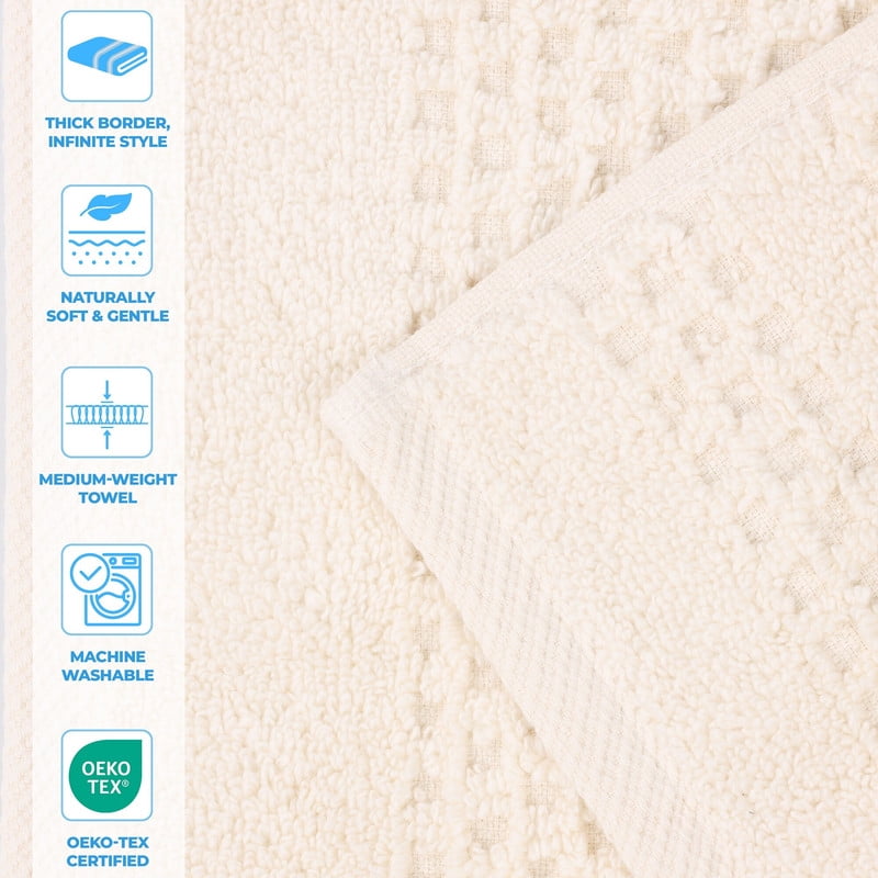 Superior Playa Zero Twist Cotton Solid Waffle Textured 8 Piece Towel Set, Ivory