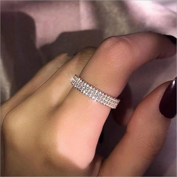 Ladies Simple Finger Three Rows Diamond Ring