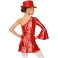 thumbnail image 4 of iixpin Girls Disco Bodysuit Set, 3-Piece Dance Outfit with Fringed Skirt & Sequined Hat Red 12, 4 of 7