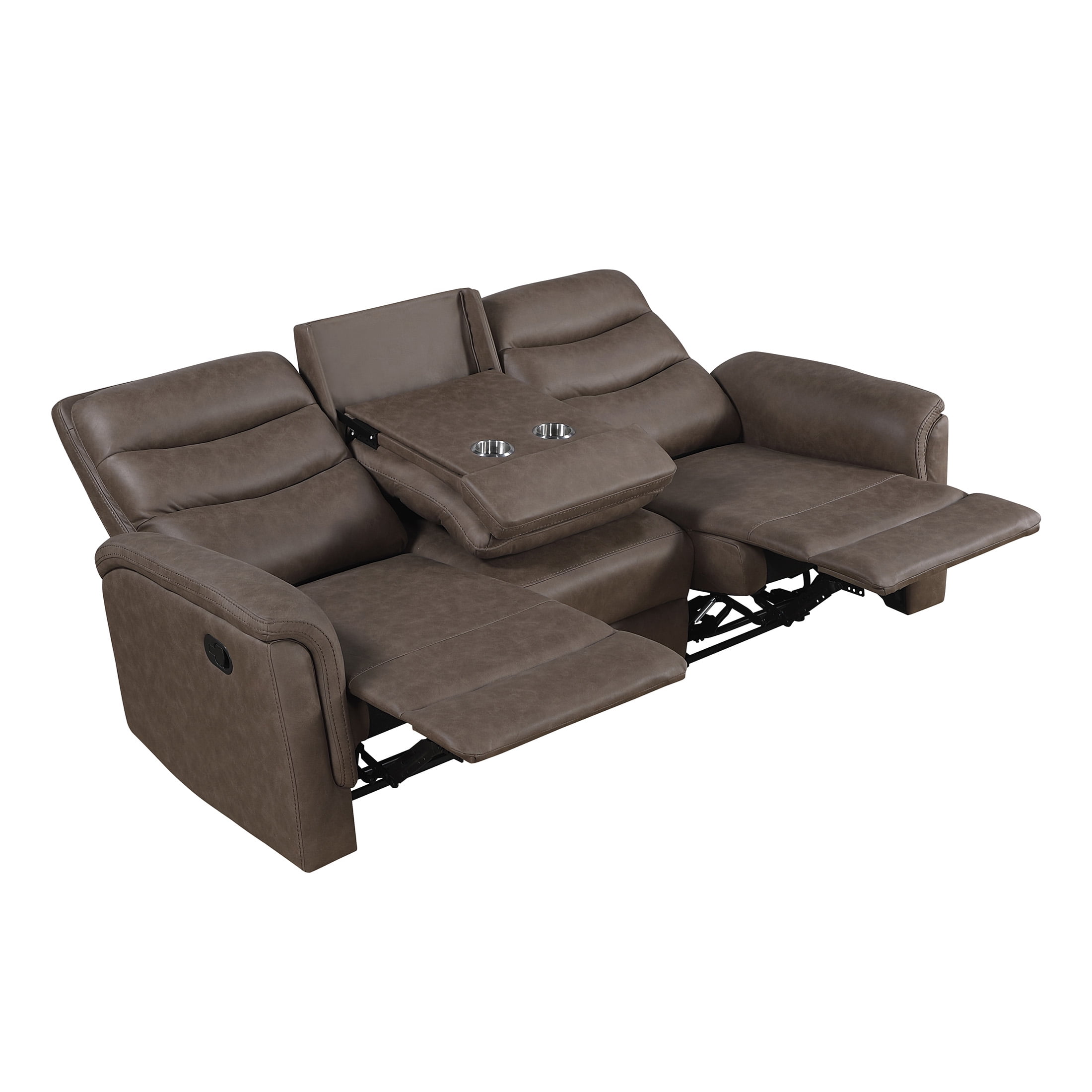 OakvillePark Solstice Microfiber Manual Double Reclining Sofa with Drop-down Cup Holders, Brown