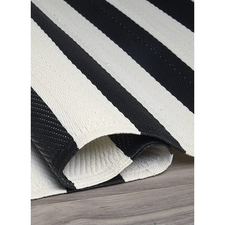 Fab Habitat Outdoor Rug - Waterproof, Fade Resistant, Crease-Free - Premium Recycled Plastic - Neutral Striped - Patio, Porch, Deck, Balcony - Cancun