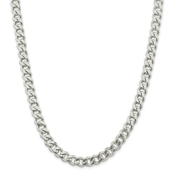White Sterling Silver chain Curb Men's 28 in 9 mm 9mm