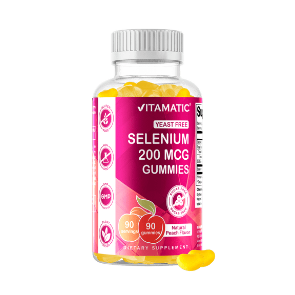 Vitamatic Yeast Free Selenium Gummies 200mcg as Selenomethionine Supplement Essential Trace Mineral with Superior Absorption 90 Pectin Based Gummies