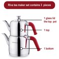 thumbnail image 2 of Korkmaz Riva Red Stainless Steel Double Tea Pot Set, Turkish Polished Kettle Samovar Style Tea Maker, For (4-5) People, Tea Kettle for Loose Leaf Tea with Bakelite Handles, 3.17 qt, 2 of 5
