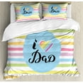 thumbnail image 1 of Father's Day Duvet Cover Set King Size, Design of I Love Dad Typography on a Striped Background, Decorative 3 Piece Bedding Set with 2 Pillow Shams, Pale Azure Blue Multicolor, by Ambesonne, 1 of 3