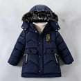 thumbnail image 2 of Teen Boys Ski Jacket Parka Size 5-13Y Winter Fleece Lined Hooded Warm Padded Coat Thicken Outerwear Long Coat Clothes Outdoor Navy 12-13Years, 2 of 5