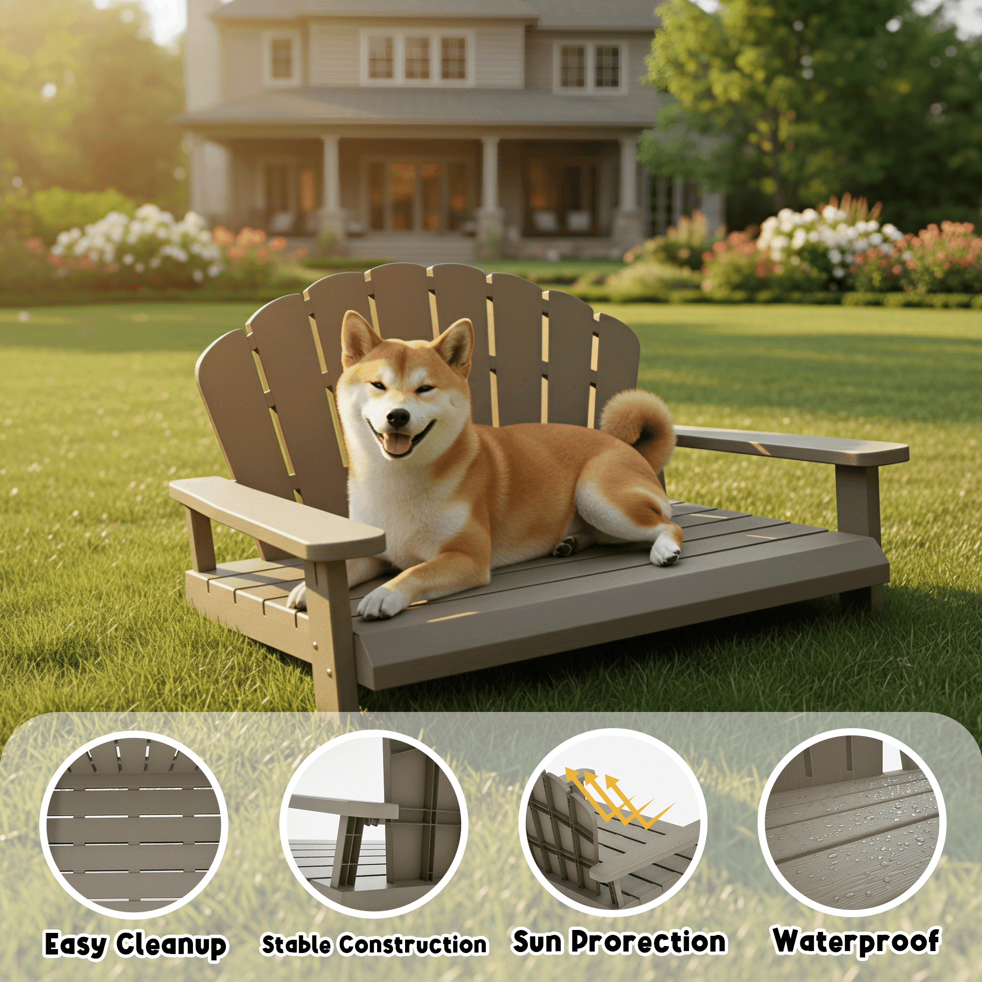 Bifanuo Resin Dog Bed,Waterproof & Washable Dog Bed, Easy to Assemble Indestructible Pet Bed,Suitable for Lliving Room,Bedroom,Patio,Garden,Gray