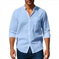 thumbnail image 2 of Camisa de y Algodón para Hombre, de Larga, Sin Cuello, Informal, con Botones, Transpirable, para Playa. Azul XXL, 2 of 5