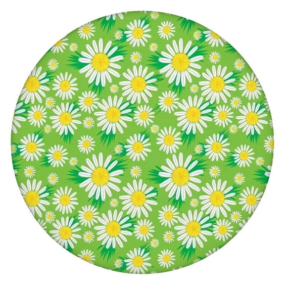 Round Tablecloth with Elastic Edge, Waterproof Daisy Floral Table Cover, Boho Vintage Summer Flower Pattern for Indoor Outdoor Picnic Dining