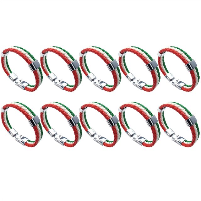 10X Pulsera de Joyeria, Brazalete de Bandera , de Aleacion de , para Hombres Mujeres, Verde Blanco Rojo, (Anchura 14 mm, Longitud 23 cm)