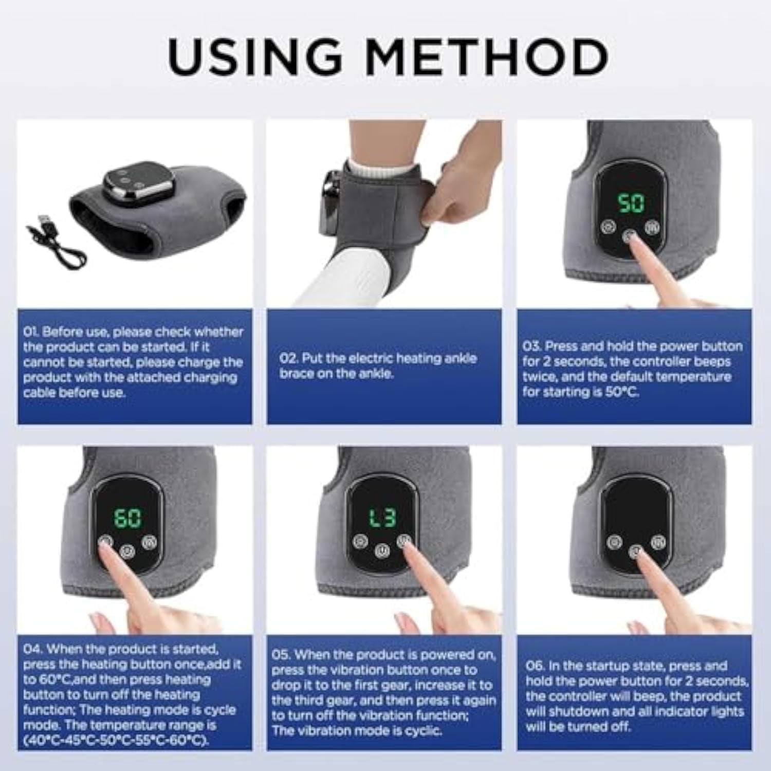 Footrevive Triple Method Massager - 3-in-1 Naxir Foot Revive Massager, Cordless Heated Ankle Wrap with 3 Vibration Mode,5 Heat Leavel for Feet & Ankles,Ideal for Men and Women (1PCS)