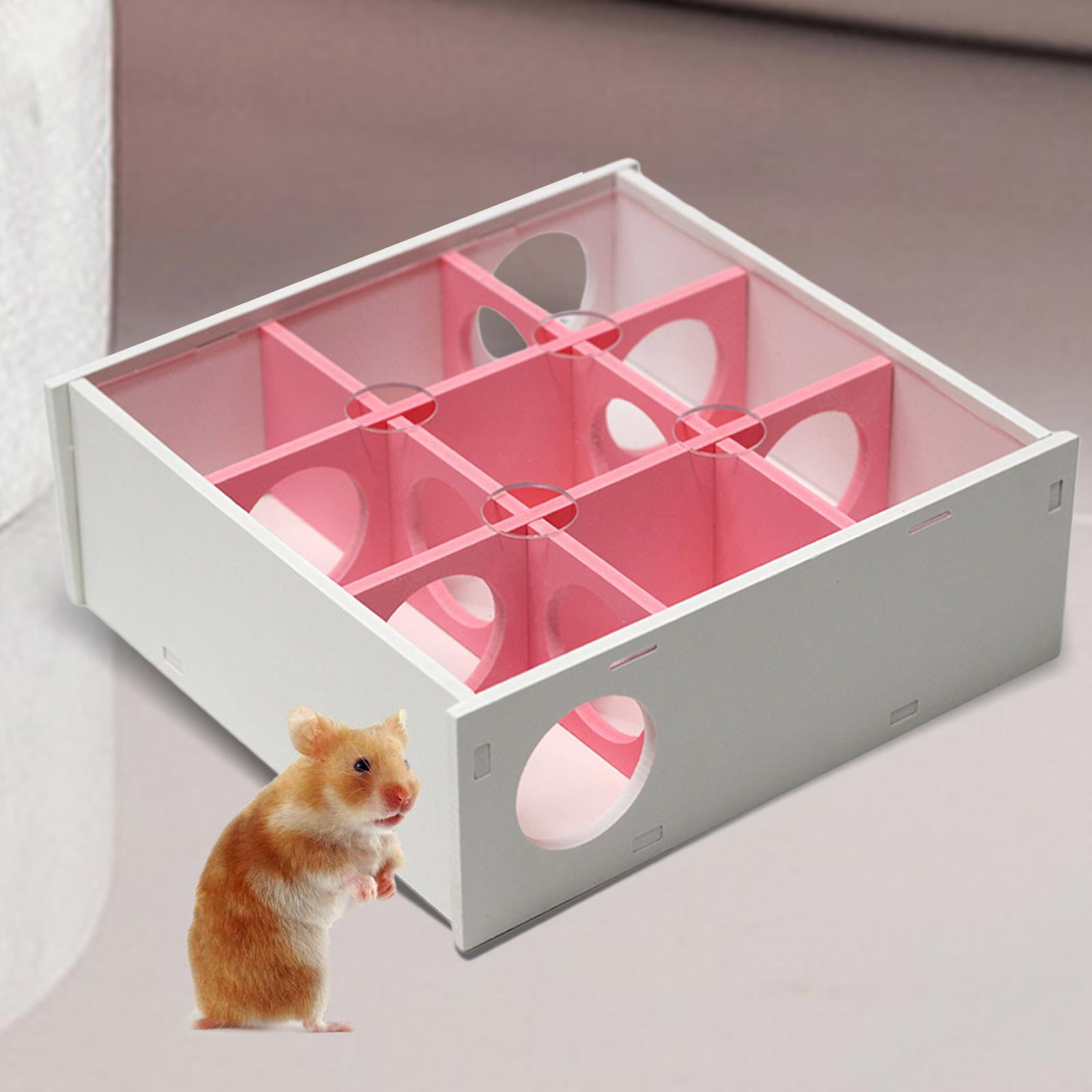 Hamster Wooden Maze Tunnel with Transparent Plastic Cover and Chew Toys Comfortable Playhouse for Guinea Pigs and Small Animals to Play and Sleep Style 1 