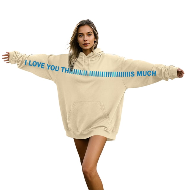 Chandail à Capuche Unisexe pour Couple, Design Câlin, Confortable, Sport, Tunique, Beige TTTG