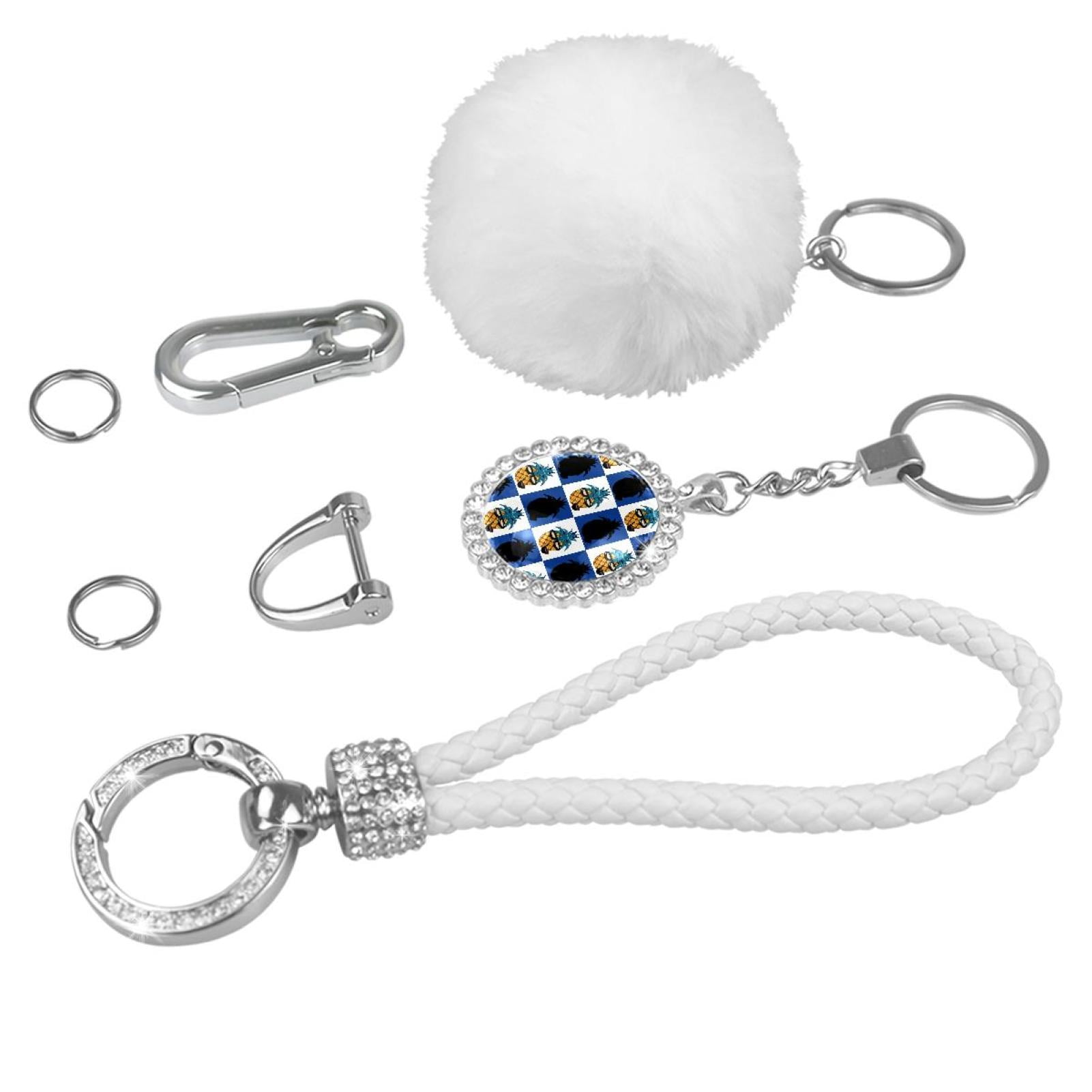 Braided Keychain Set D Shape Car Key Rings Pom Pom Carabiner Clip Pineapple  Crystal Bling Key Fob for Women Girls Gift