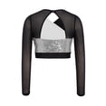 thumbnail image 4 of Eandarui Kids Girls Sequin Hip Hop Jazz Dance Crop Top Mesh Long Sleeve Cutout Back Color Block Sparkly Shirt Silver 12, 4 of 5