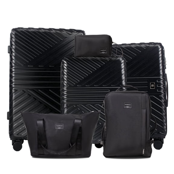 Travelhouse 6 Piece Luggage Set Hardshell Lightweight Suitcase with Carry On Backpack Duffel Bag and Packing Cube.Black