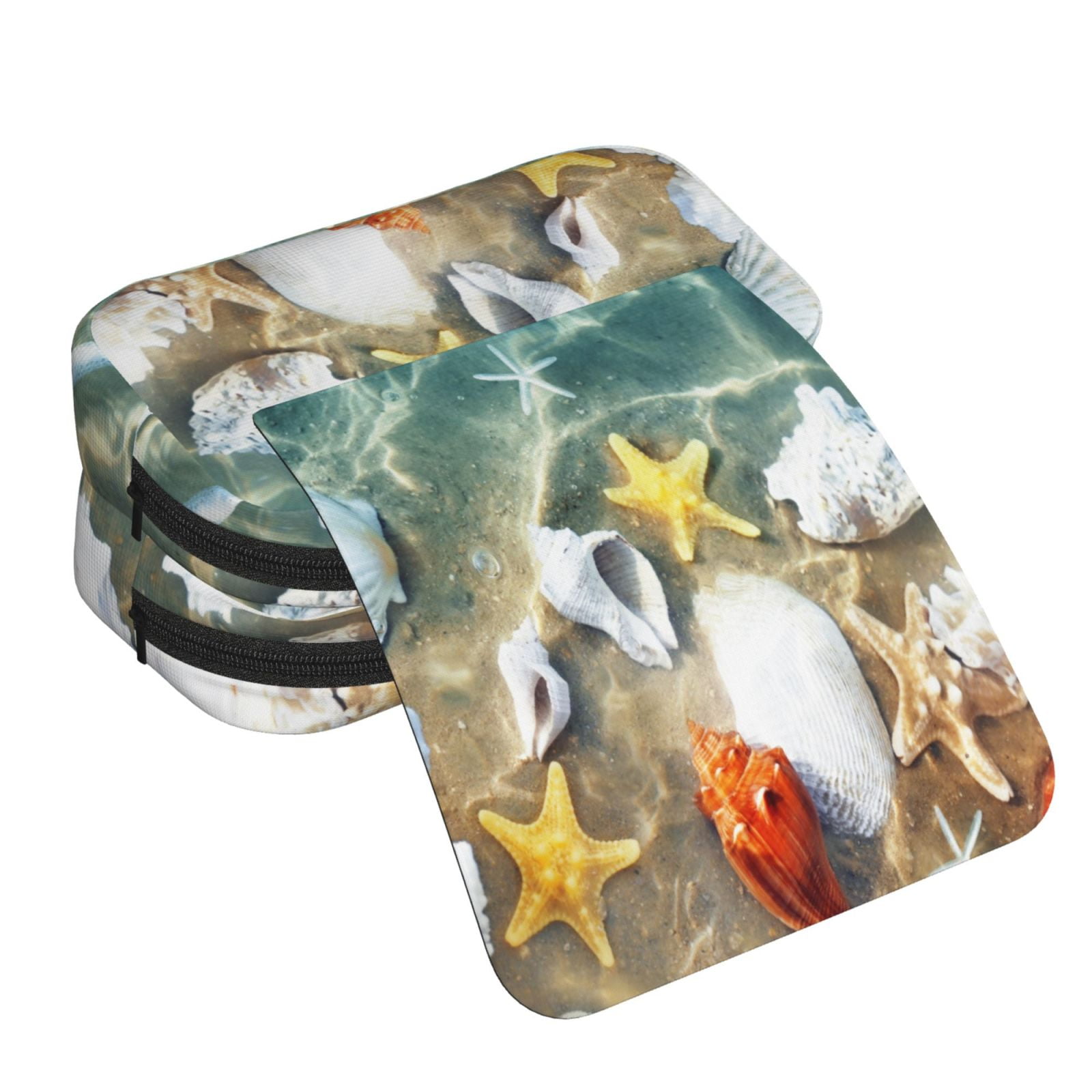 Rateoe Seashell On The Beach Pattern Double Clamshell Pen Case, Storage Organizer with Two Zipper Compartments– Holds Up to 50 Pencils & Pens