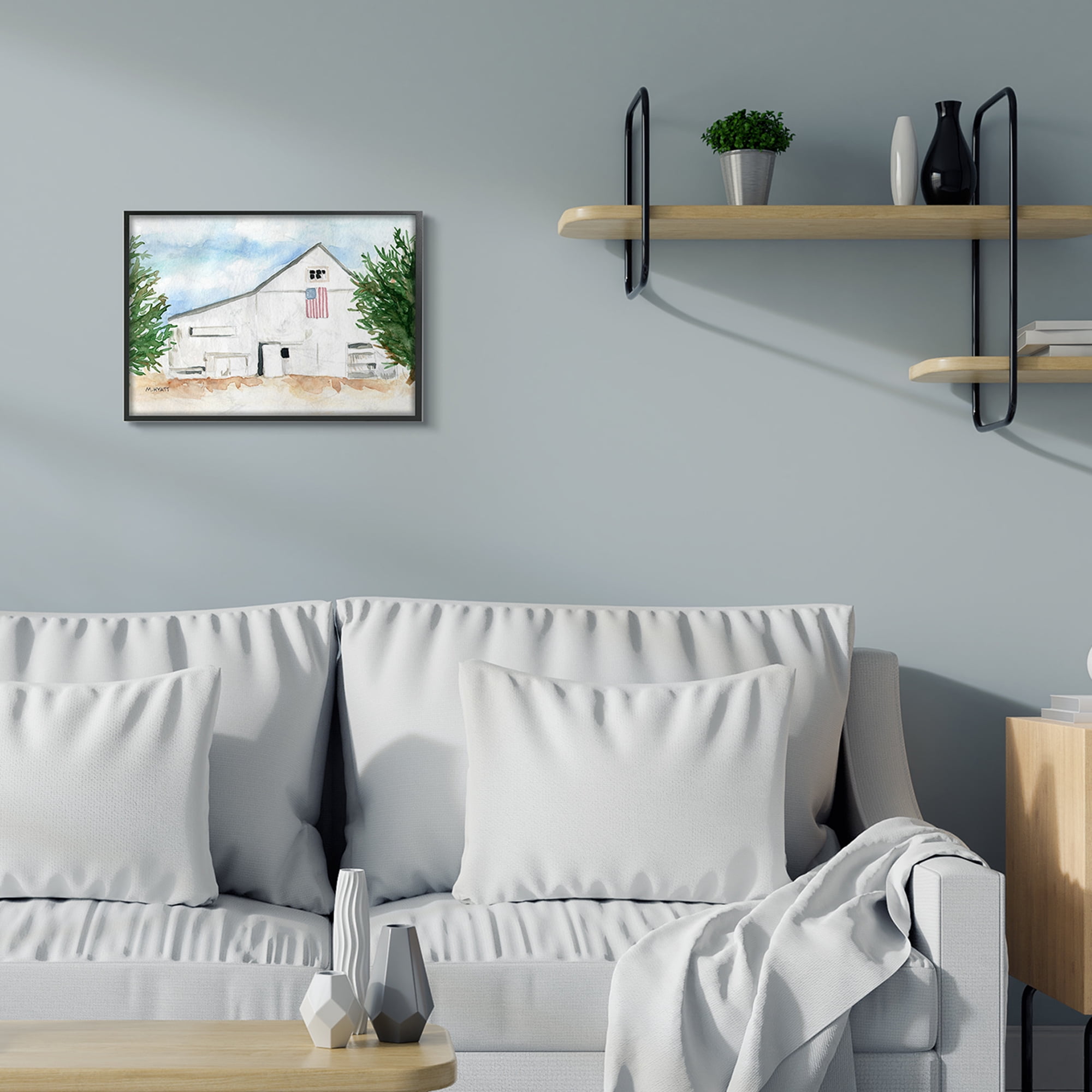 Stupell Industries American Barn Side Soft Blue Brown Watercolor Black Framed, 16 x 20, Design by Melissa Hyatt LLC