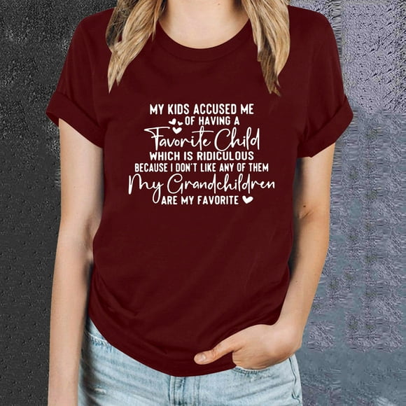 Kayannuo Blouses for Women Clearance Tee Shirts for Women Valentine's Day Women's Letter Printed Short Sleeved Top