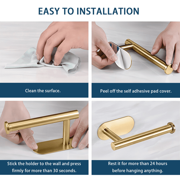 Toilet Paper Holder Self Adhesive, Stainless Steel Rustproof Adhesive Toilet Roll Holder no Drilling