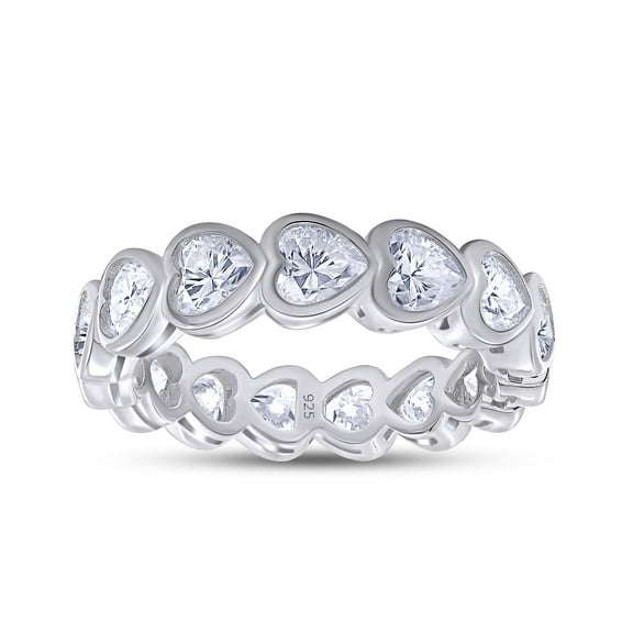 4X4MM Heart Cut Lab Created Moissanite Diamond Full Eternity Heart Promise Stackable Bezel Set Wedding Band Ring For Women In 14K White Gold Over Sterling Silver (VVS1 Clarity) - 6