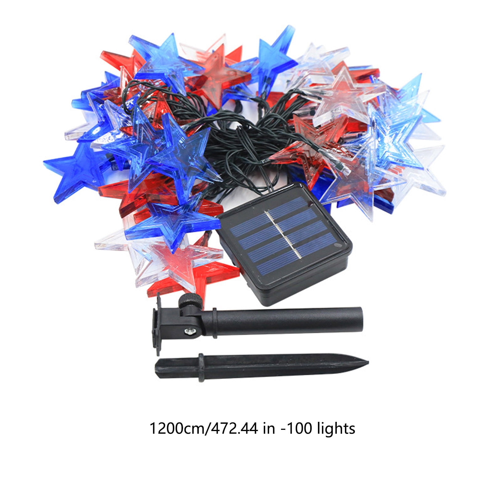 Diceymbol 4th of July Decorations Solar String Lights Outdoor 472" 100 LED Red White and Blue Patriotic Fairy Lights for Yard Independence Day 250th Anniversary