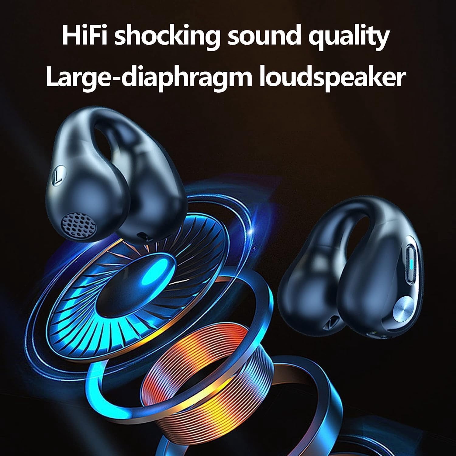 Open Ear Bone Conduction Headphones Bluetooth 5.3 Clip Earbuds, 36H Playtime Open Ear Headphones with Built-in Mic with Ear Hooks Wireless Earbuds for Running Sport Gym Compatible with iPhone Android