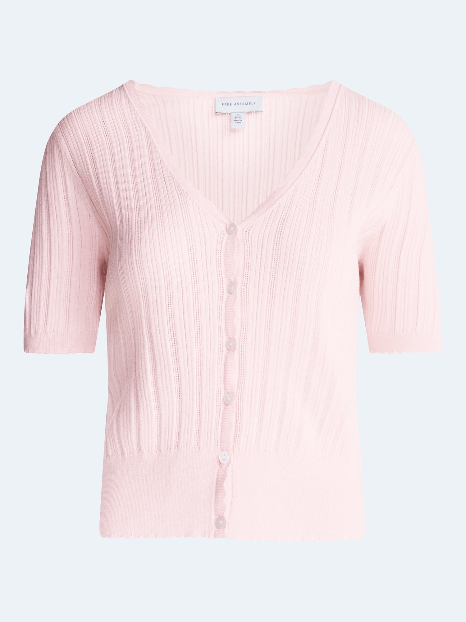 Free Assembly Women's Pointelle Cardigan Sweater with Short Sleeves, Lightweight, Sizes XS-XXL
