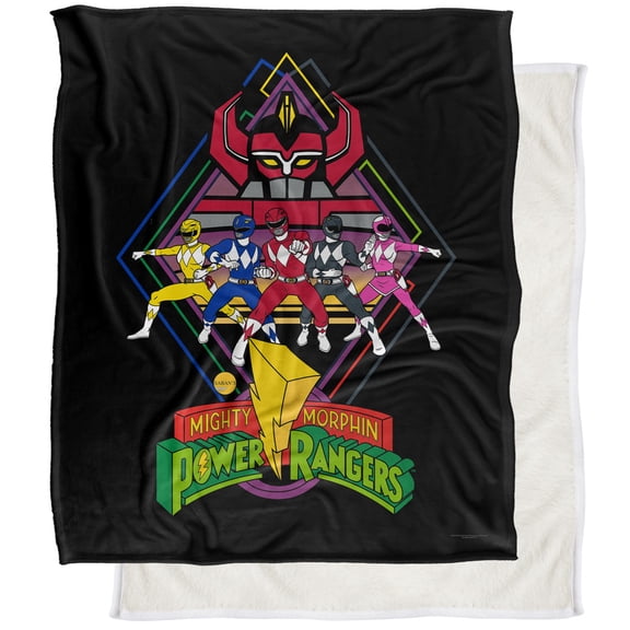 Power Rangers, 50"x60", Megazord Rangers Silky Touch Sherpa Back Super Soft Throw Blanket