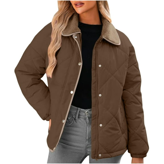 SCSAlgin Women's Winter Casual Quilted Jackets Long Sleeve Button Down Puffer Jacket Padded Outerwear Coats
