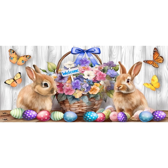 Briarwood Lane Easter Welcome Bunny and Basket Mini Mat 22x10 Indoor Outdoor For Easter Doormat