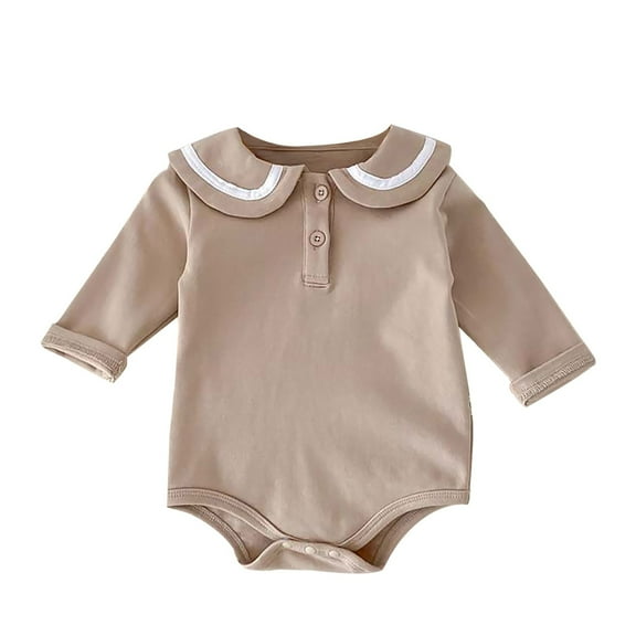Ruyang Baby Girl Vintage Bubble Romper Doll Collar Long Sleeve Playsuit Toddler Plain Color Button Down Shirt Bodysuit